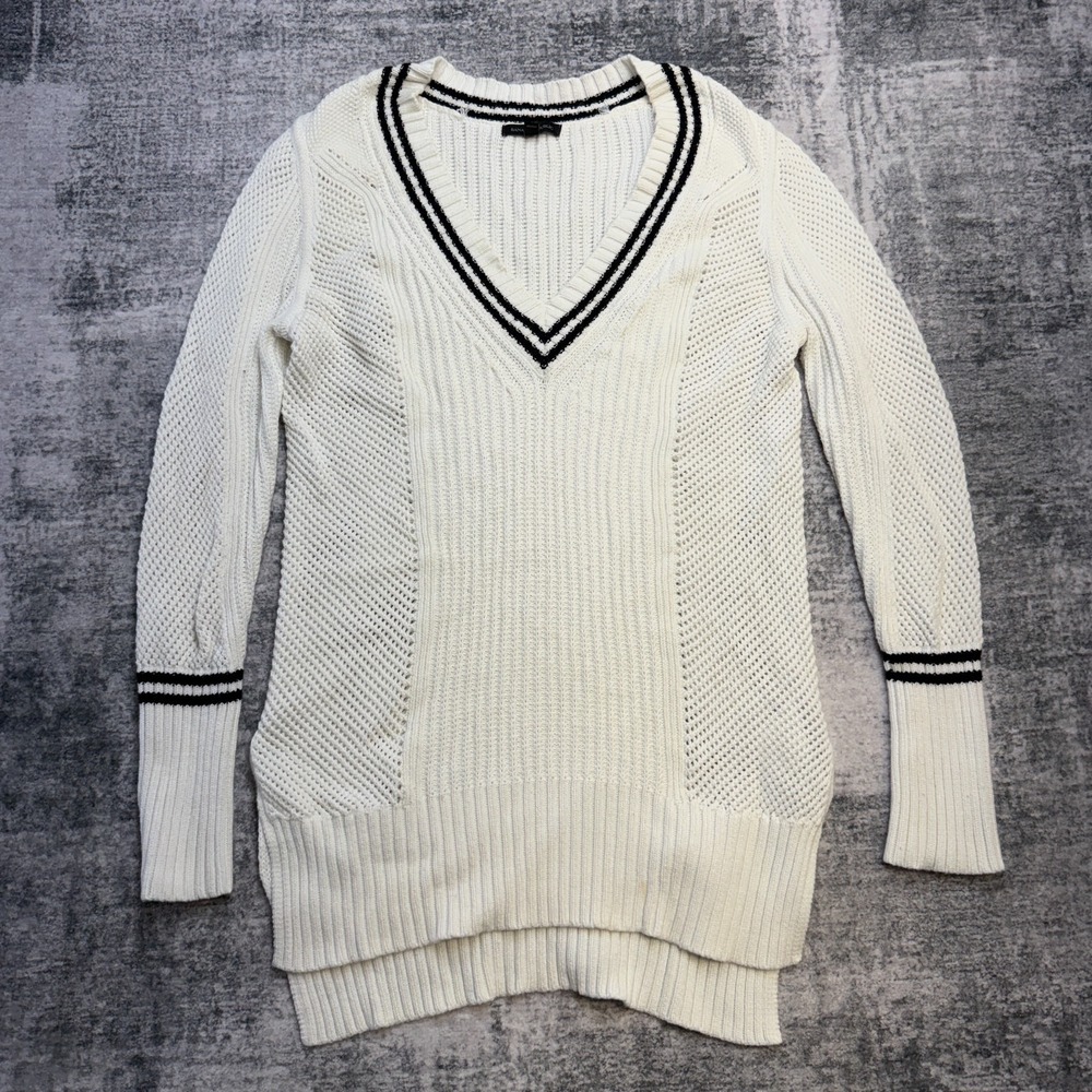 Banana Republic Sweater Womens M White Cocoon Stitch Tunic Varsity Tennis Ivy